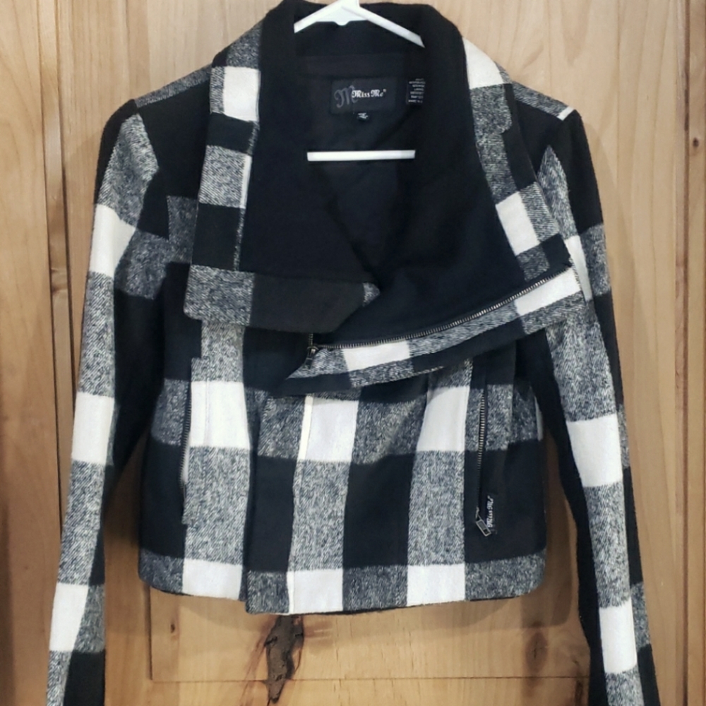 MISS ME black & white plaid wool coat jacket